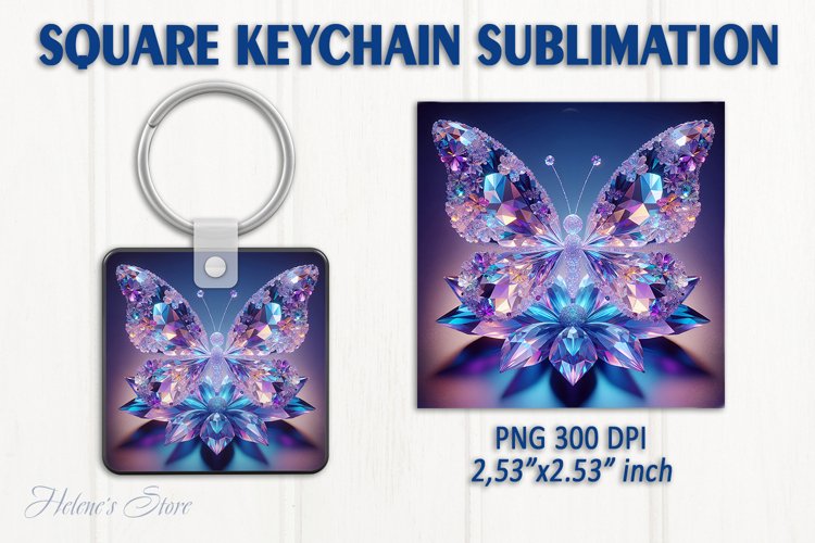 3d Crystal butterfly keychain sublimation | Square keychain example image 1
