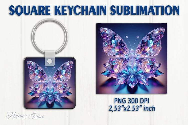 3d Crystal butterfly keychain sublimation | Square keychain