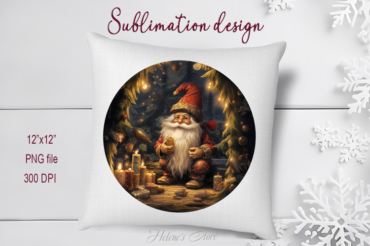 Cute Christmas gnome round sublimation design png