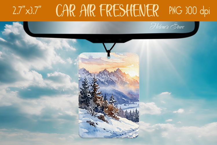 Watercolor Winter Mountains Air Freshener Car design png