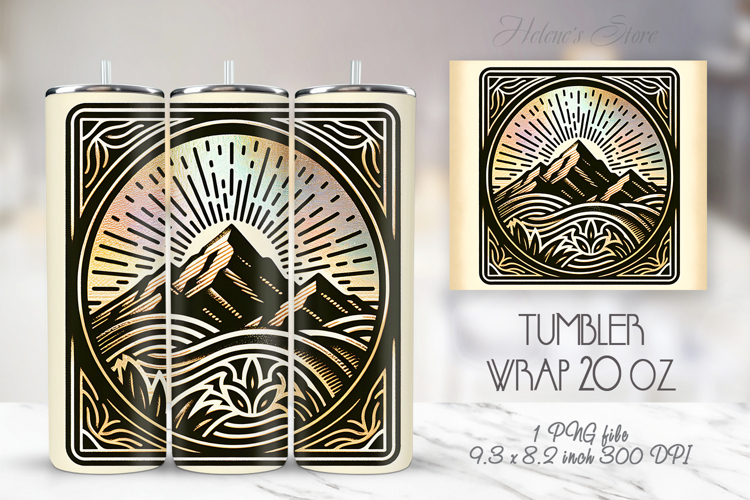 Retro sunset Mountains straight skinny tumbler 20oz wrap png