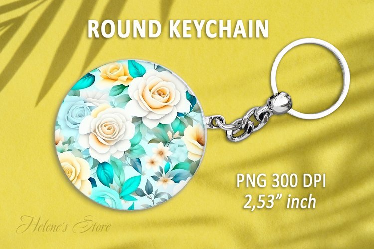 Floral round keychain sublimation| White Roses Car coaster
