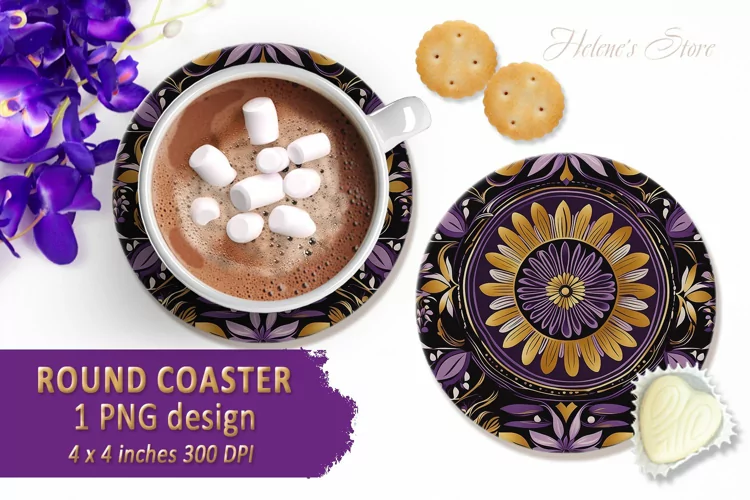 Vintage coaster Sublimation | Retro pattern round coasters