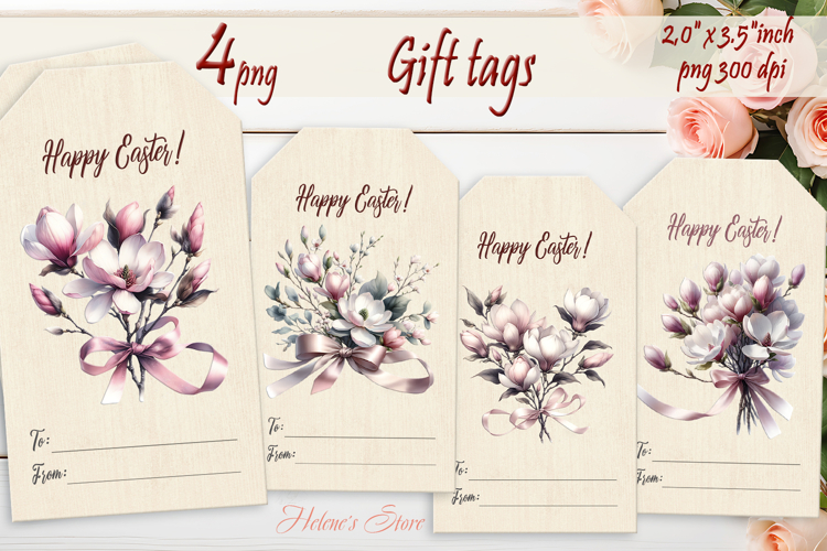 Happy Easter Gift Tags| Magnolia flower labels| Floral label
