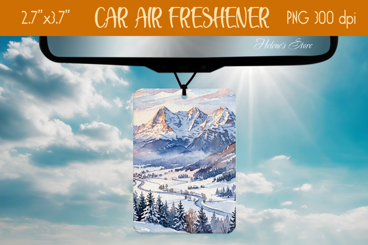 Watercolor Winter Mountains Air Freshener Car design png