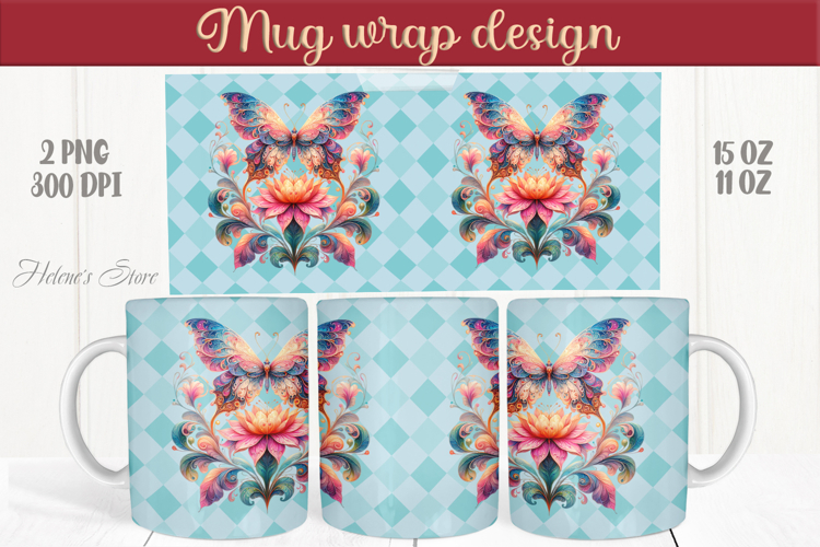 Cute butterfly mug wrap sublimation 15oz 11oz | Summer vibes