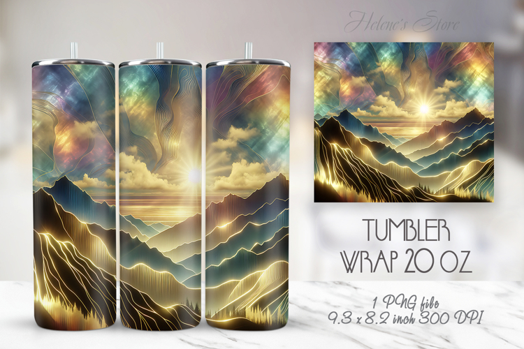 Rainbow sunset Mountains straight skinny tumbler 20oz wrap