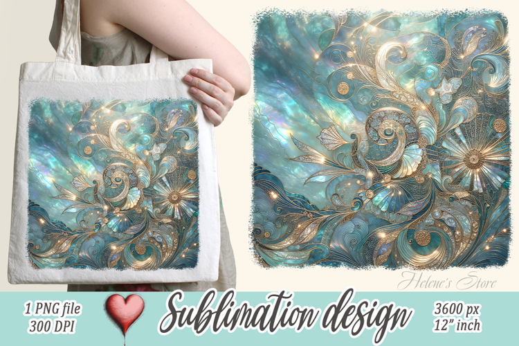 Aquamarine ocean gold and pearl sublimation design png
