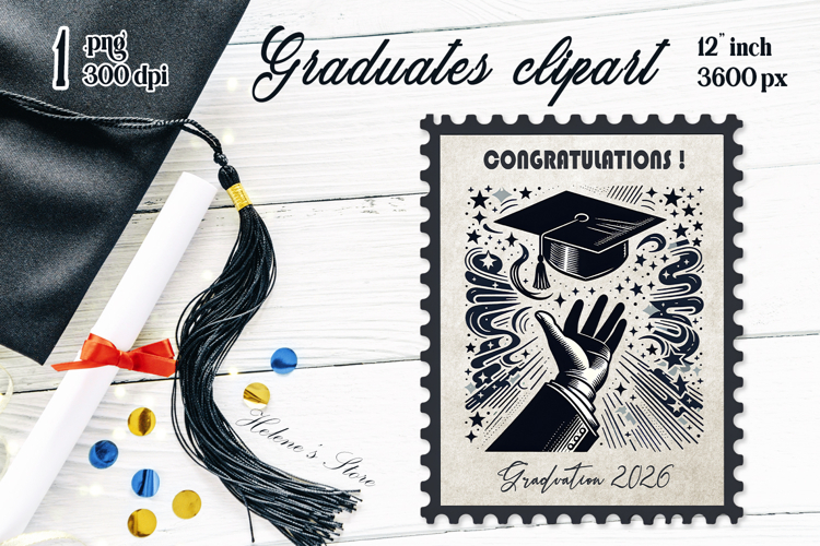 Graduate sublimation png| Graduating vintage postage stamp