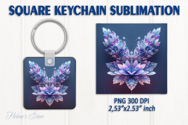 3d Crystal butterfly keychain sublimation | Square keychain example image 1