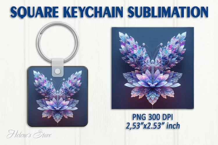 3d Crystal butterfly keychain sublimation | Square keychain