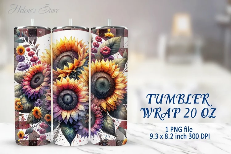 Tumbler Sublimation | 20oz Skinny Tumbler Wrap | Sunflower