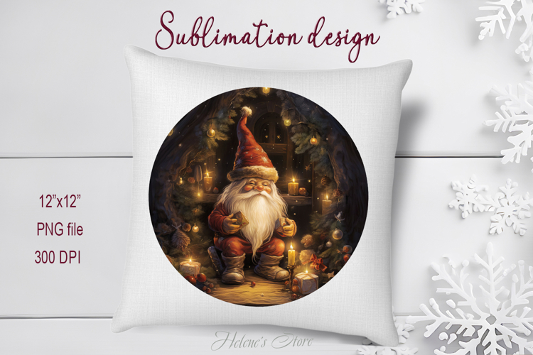 Cute Christmas gnome round sublimation design png