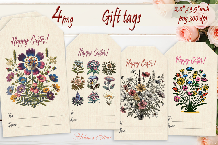 Happy Easter Gift Tags| Vintage flower labels| Floral label