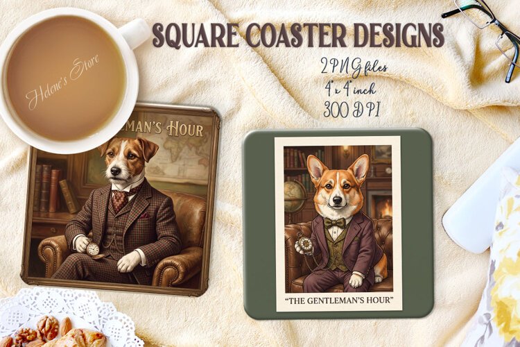 Style Gentlemen Dog square coasters|4 sublimation design png example image 1