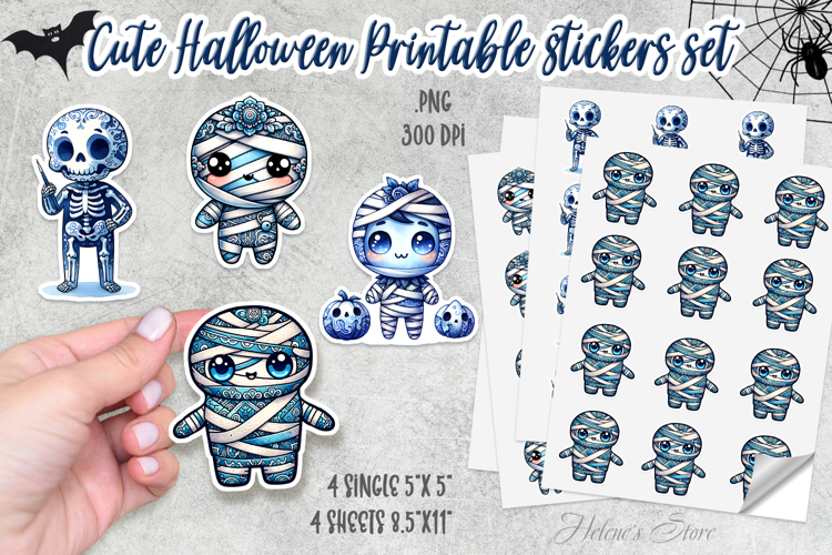 Blue Halloween Mummy Stickers Printable |Monster sticker