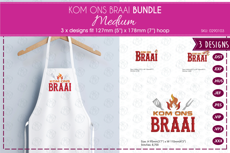 Kom Ons Braai Bundle | 5 x 7 Hoop | 3 designs