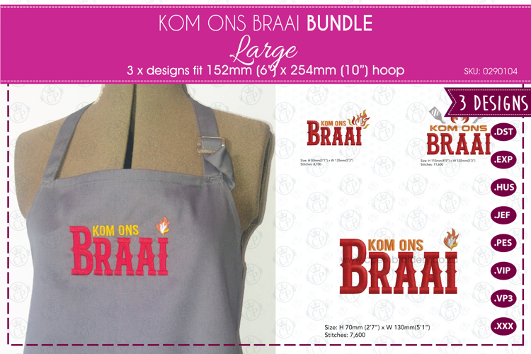 Kom Ons Braai Bundle | 6 x 10 Hoop | 3 designs
