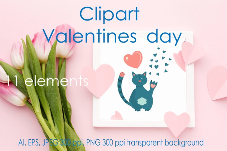 Valentines day vector clipart, cute animals. example image 1