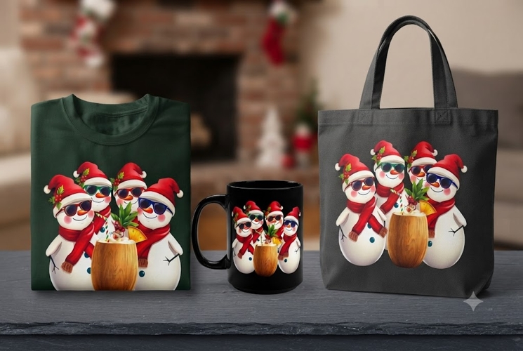 Cool Christmas Snowmen PNG Tropical Holiday Cocktail Clipart