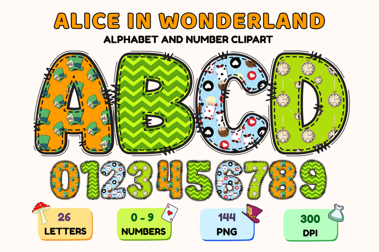 Alice in Wonderland Alphabet png, wonderland letters doodle