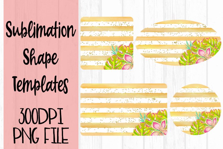 Gold Stripes with Summer Flowers Sublimation Templates example image 1