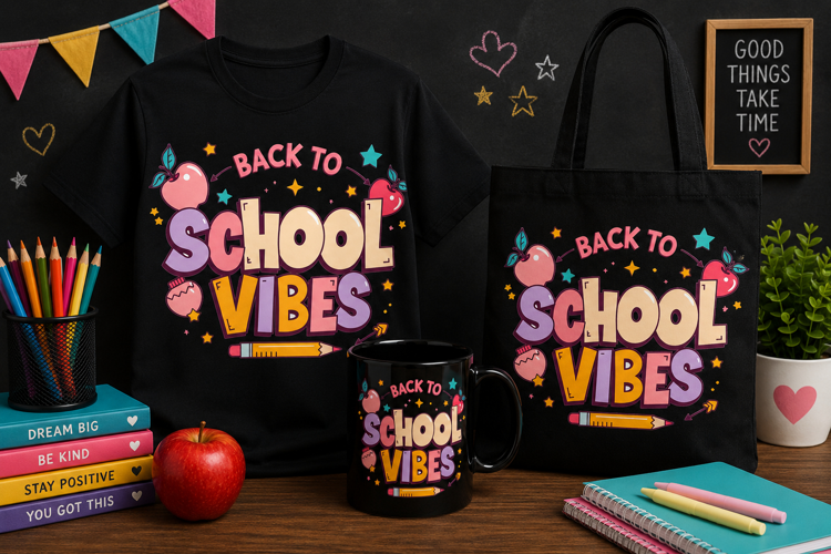 Back to School Vibes PNG, Retro Apple Classroom Design