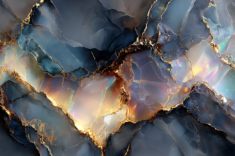 Marble texture gold accents and iridescent sheen