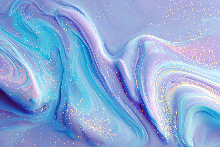 Iridescent Azure Blue Liquid Swirls with Gold Sparkle