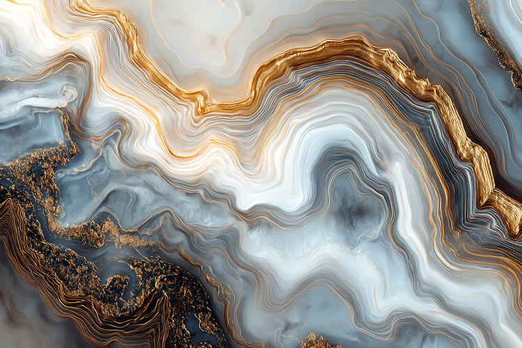 White and Grey Agate with Intricate Gold Bands