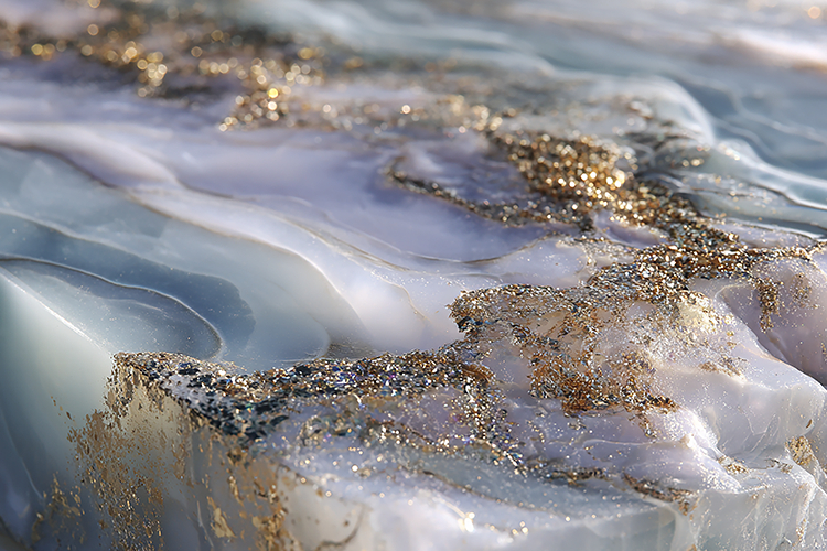Crystalline White Agate with Heavy Gold Clusters