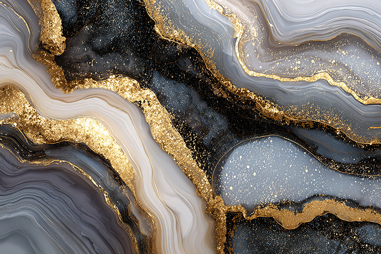 Dark Onyx Marble with Sweeping Golden Fractures