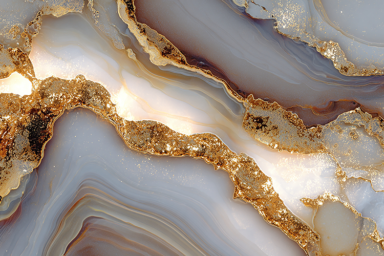 White Marble with Organic Golden Liquid Inlay