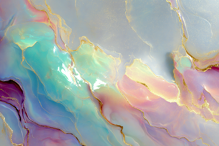 Pastel Aurora Fluid Art with Golden Metallic Edges