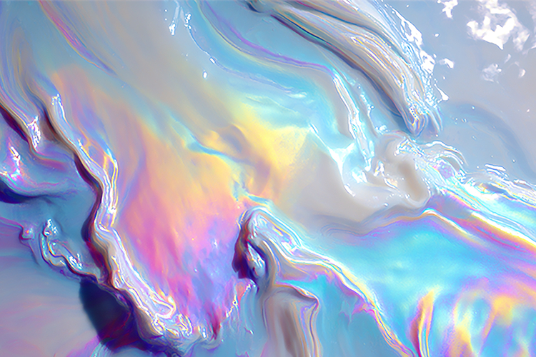 Pearlescent White Molten Texture with Rainbow Sheen