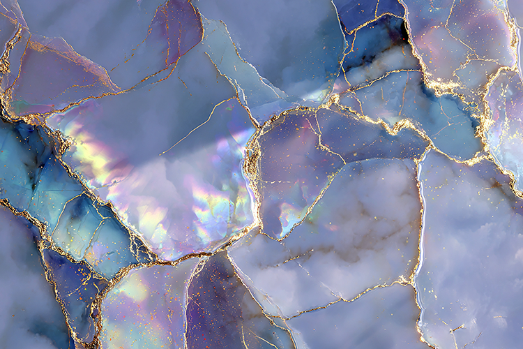 Holographic Blue Marble with Gold Metallic Veins