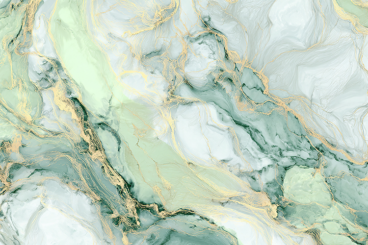 Mint Alcohol Ink Abstract with Golden Lines