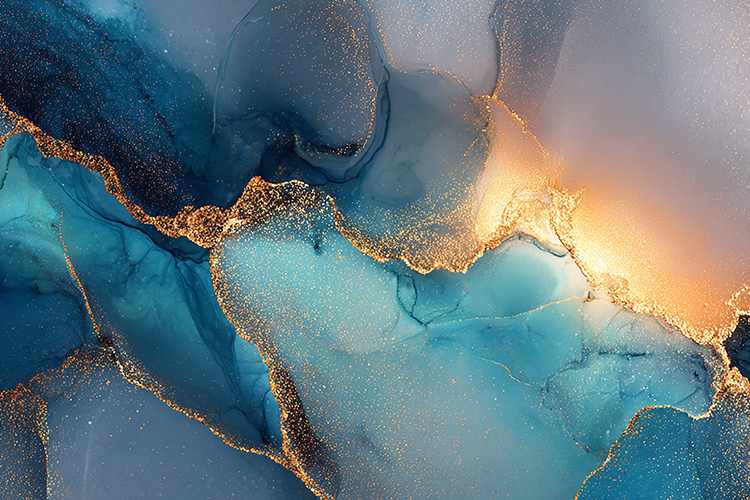 Navy and Gold Fluid Art with Sparkle Clouds