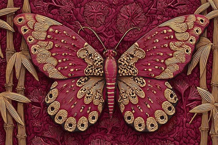 Ornate Embossed Butterfly with Gold Accents