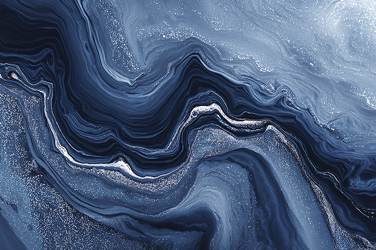 Blue Liquid Marble Background with Glittery Silver Veins