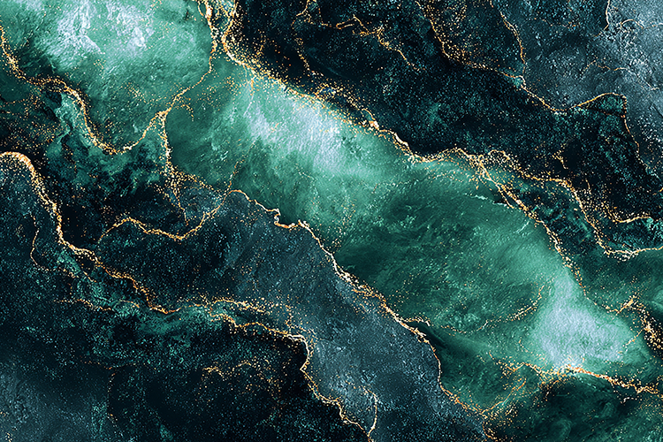 Emerald Green Alcohol Ink Texture with Rippled Gold Dust