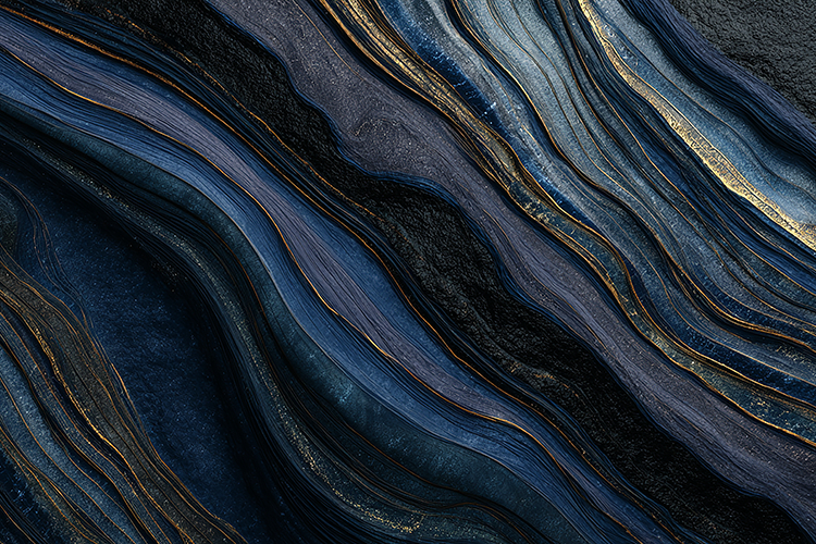 Deep Navy Blue Liquid Marble with Wavy Gold Strands