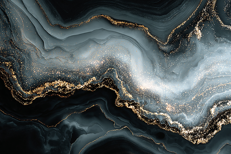 Luxury Black and Grey Fluid Marble with Gold Vein Accents