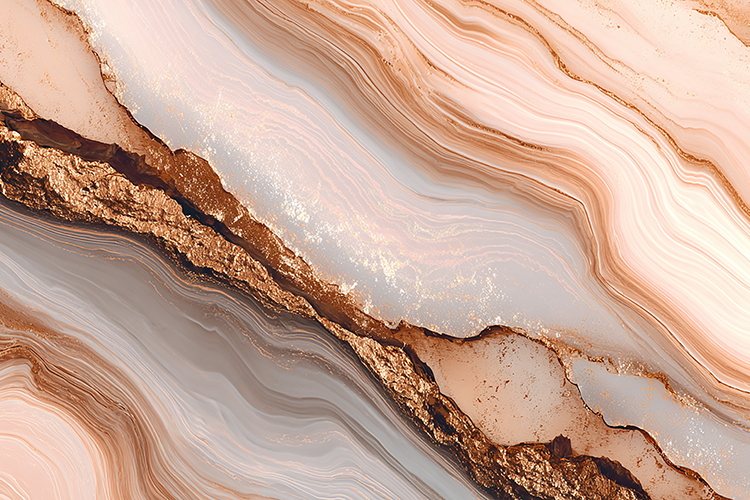 Bold Copper and Tan Banded Agate Texture with Gold Inlay