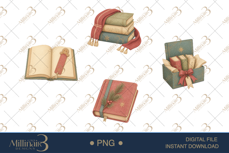 Cozy Christmas Book Lover Clipart