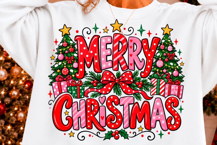 Pink Merry Christmas Sublimation PNG example image 1