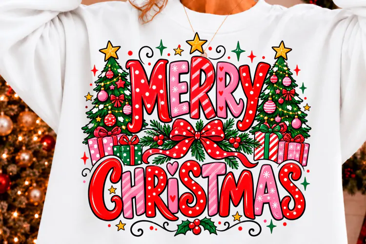 Pink Merry Christmas Sublimation PNG