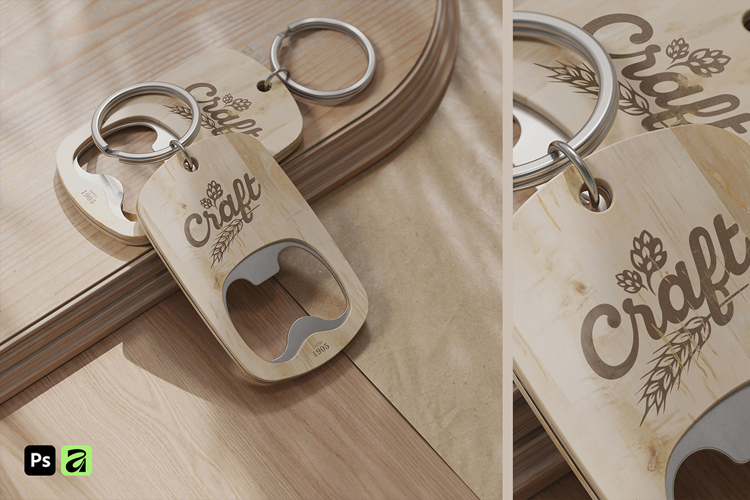 Wooden Keychain Bottle Opener Mockup