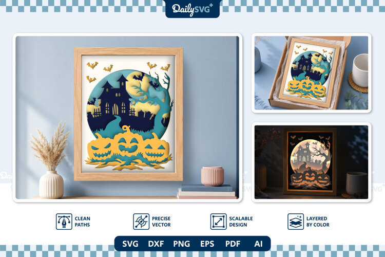 3D SVG Halloween Layered Papercut Shadow Box example image 1