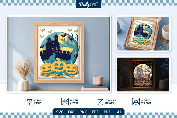 3D SVG Halloween Layered Papercut Shadow Box